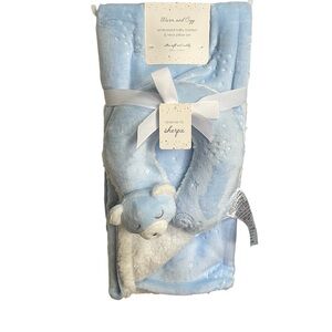 Cozy Blue and White Plush Blanket with Ribbon
